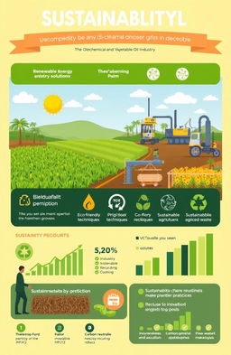 A vibrant infographic depicting sustainability and development in the oleochemical and vegetable oil industry