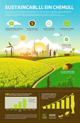A vibrant infographic depicting sustainability and development in the oleochemical and vegetable oil industry