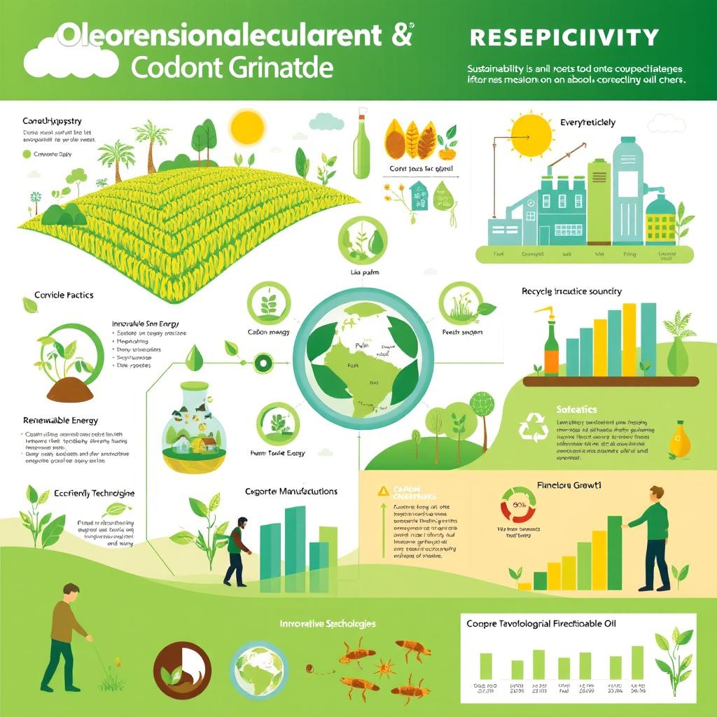 A detailed infographic illustrating sustainability and development in the oleochemical and vegetable oil industry