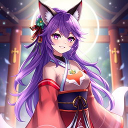 A stunning fusion character, Yae Miko from Genshin Impact, with the facial features of Karina from Aespa