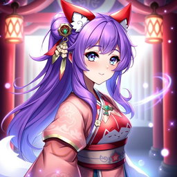 A stunning fusion character, Yae Miko from Genshin Impact, with the facial features of Karina from Aespa