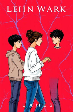 A book cover design featuring a vibrant red background with faint blue and purple veins running through it