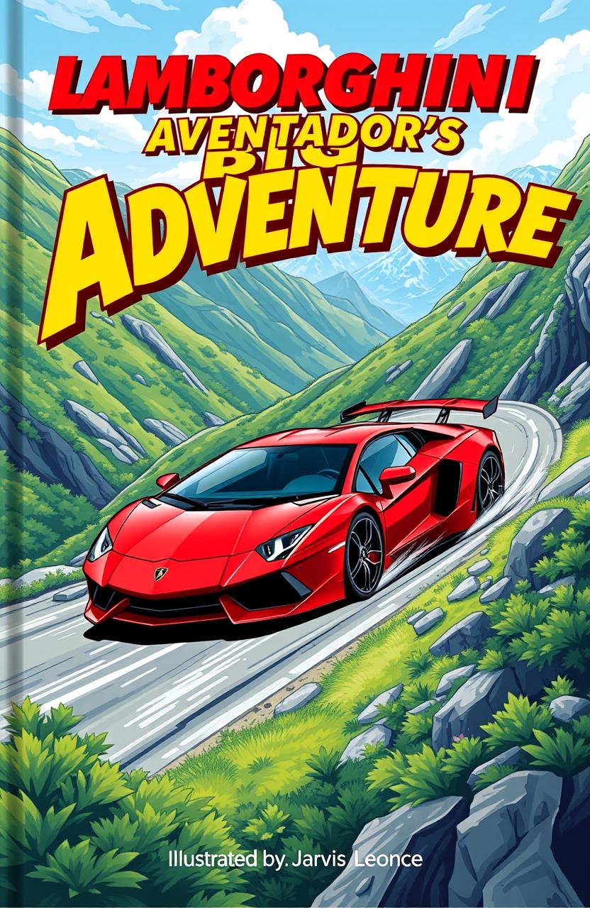 A vibrant and dynamic book cover for 'Lamborghini Aventador’s Big Adventure'