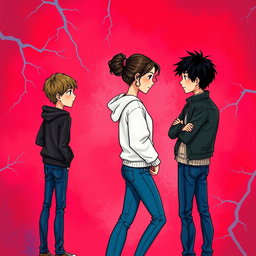 A colorful and artistic book cover illustration featuring a vibrant red background with faint blue and purple veins