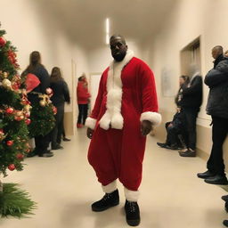 Kanye West dressed hilariously as Santa Claus, full of holiday spirit