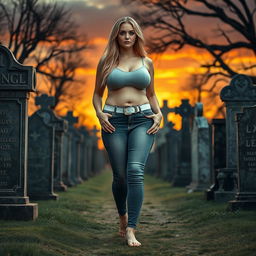 A beautiful and stunning hourglass-shaped woman with medium breasts, very wide, bulging hips, thick round thighs, and long, shapely legs