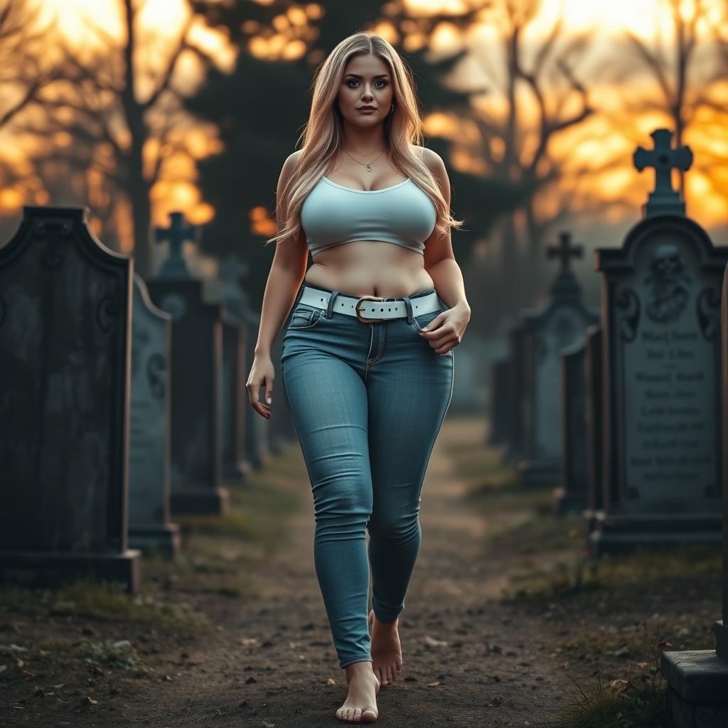 A beautiful and stunning hourglass-shaped woman with medium breasts, very wide, bulging hips, thick round thighs, and long, shapely legs
