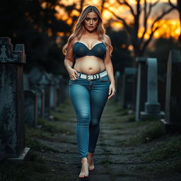 A beautiful and stunning hourglass-shaped woman with medium breasts, very wide, bulging hips, thick round thighs, and long, shapely legs