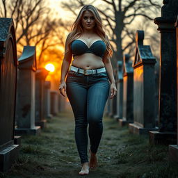 A beautiful and stunning hourglass-shaped woman with medium breasts, very wide, bulging hips, thick round thighs, and long, shapely legs