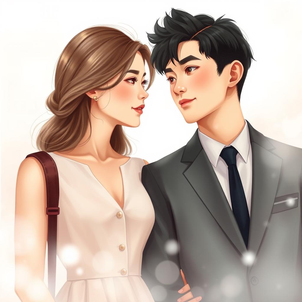 A young couple in love, both Asian university students dressed elegantly