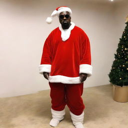 Kanye West dressed hilariously as Santa Claus, full of holiday spirit