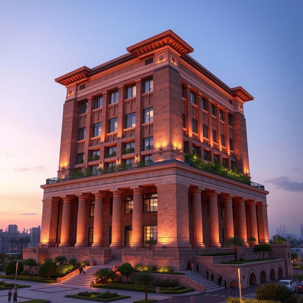 A 20-story tower designed with a blend of Achaemenid architecture and modern elements, featuring handmade bricks and polished stones reminiscent of Persepolis