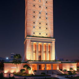 A 20-story tower designed with a blend of Achaemenid architecture and modern elements, featuring handmade bricks and polished stones reminiscent of Persepolis