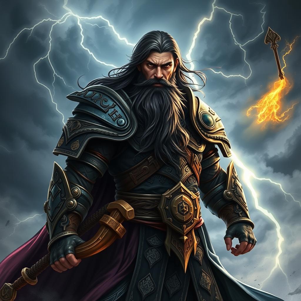 A powerful sorcerer warrior named Victros, showcasing his fierce appearance