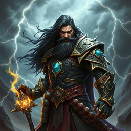 A powerful sorcerer warrior named Victros, showcasing his fierce appearance