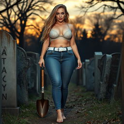A beautiful and stunning shapely woman with medium breasts, very wide, bulging hips, thick round thighs, and long, shapely thick legs, showcasing her bare feet