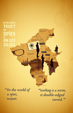 A visually striking image showcasing an artistic representation of the map of Gujarat, India, blending elements of espionage