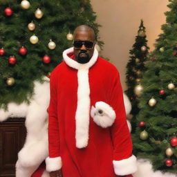 Kanye West dressed hilariously as Santa Claus, full of holiday spirit