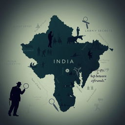 An engaging and mysterious image featuring the map of Gujarat, India, artistically intertwined with elements of espionage