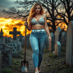 A beautiful and stunning shapely woman with medium breasts, very wide, bulging hips, thick round thighs, and long, shapely thick legs, showcasing her bare feet