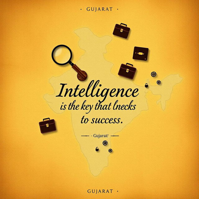 An artistic representation of the map of Gujarat, India, designed to highlight intelligence themes