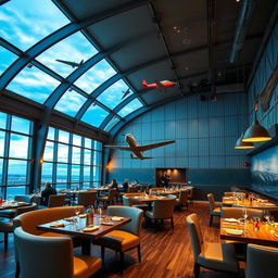 Um restaurante temático denominado 'Skyline Hangar 88', que imita a atmosfera de um hangar de aviões