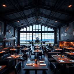 Um restaurante temático denominado 'Skyline Hangar 88', que imita a atmosfera de um hangar de aviões