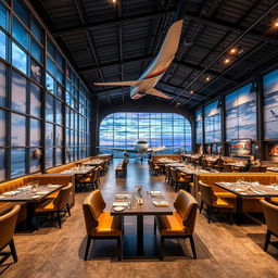 Um restaurante temático denominado 'Skyline Hangar 88', que imita a atmosfera de um hangar de aviões