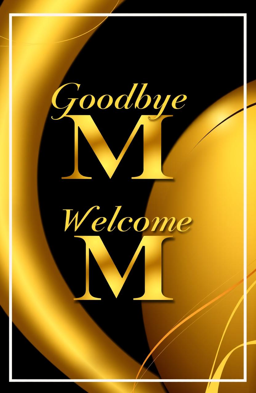 A striking graphic design featuring the titles "Goodbye M" and "Welcome M" prominently displayed