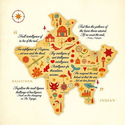 A thematic illustration featuring the map of Rajasthan, India, intricately designed with elements symbolizing intelligence and espionage