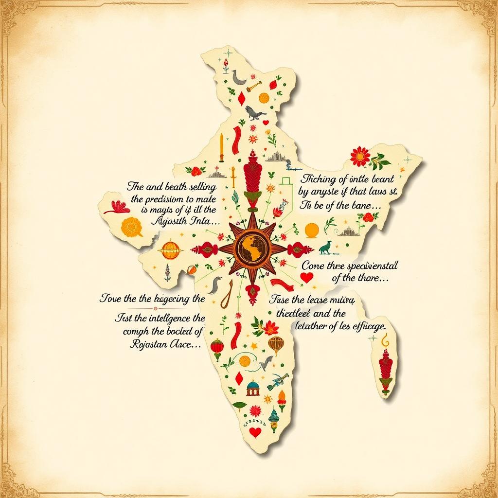 A thematic illustration featuring the map of Rajasthan, India, intricately designed with elements symbolizing intelligence and espionage
