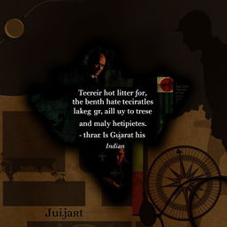 An artistic representation of the map of Gujarat, India, intricately designed to resemble an abstract spy-themed artwork