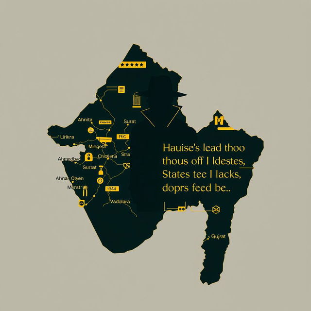An artistic representation of the Indian state of Gujarat, integrated with a spy agent theme