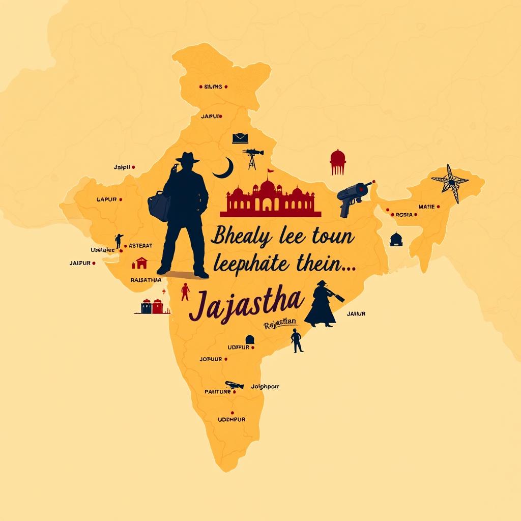 An artistic depiction of the Indian state of Rajasthan, designed with a spy agent theme