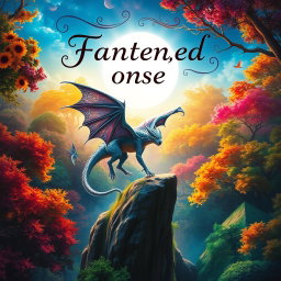 A captivating book cover design for a fantasy novel, featuring a lush enchanted forest with vibrant colors