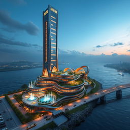 Design of the 'Apadana Palace', a groundbreaking, futuristic 20-story building standing 80 meters tall, located on the southern bank of a roaring river