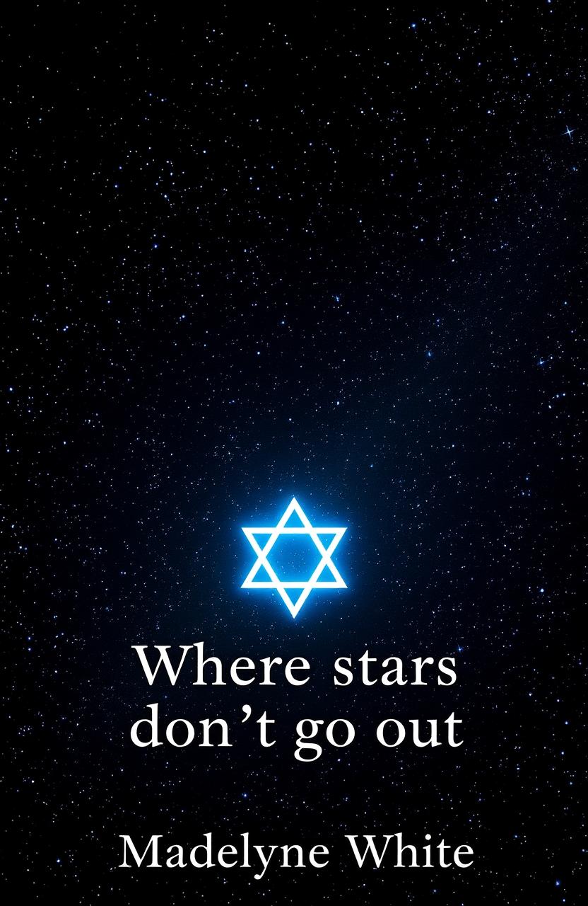 A mesmerizing starry night sky filled with countless twinkling stars, dominated by a radiant and large Star of David glowing brightly at the center