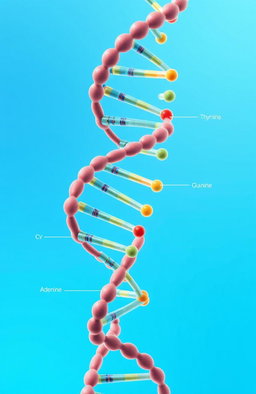 A detailed illustration of a Biosprint DNA helix structure, showcasing the intricate base pairs and sugar-phosphate backbone in vibrant colors