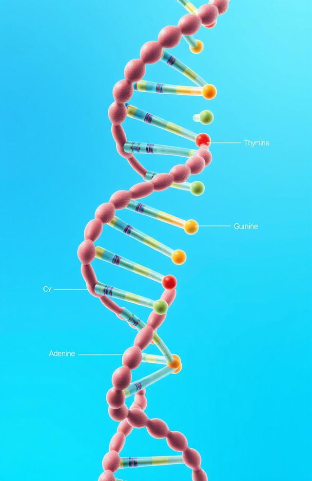 A detailed illustration of a Biosprint DNA helix structure, showcasing the intricate base pairs and sugar-phosphate backbone in vibrant colors