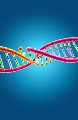 A detailed illustration of a Biosprint DNA helix structure, showcasing the intricate base pairs and sugar-phosphate backbone in vibrant colors