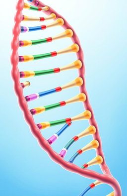 A detailed illustration of a Biosprint DNA helix structure, showcasing the intricate base pairs and sugar-phosphate backbone in vibrant colors