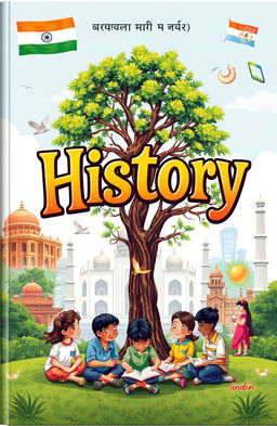 A visually engaging book cover depicting the connection between ancient world history and modern India