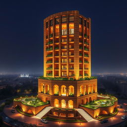 A stunning 20-story tower, 80 meters tall, featuring a modern and deconstructivist design inspired by the ancient architecture of Chogha Zanbil