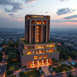 A stunning 20-story tower, 80 meters tall, featuring a modern and deconstructivist design inspired by the ancient architecture of Chogha Zanbil
