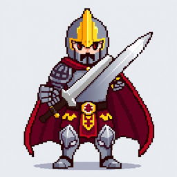 A pixel art representation of a knight holding a sword