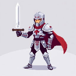A pixel art representation of a knight holding a sword