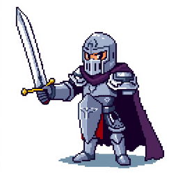 A pixel art representation of a knight holding a sword