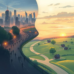 A serene and evocative illustration inspired by the concept of 'Parallel Lives', depicting two sets of life paths intertwining yet remaining distinct