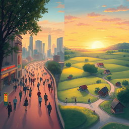 A serene and evocative illustration inspired by the concept of 'Parallel Lives', depicting two sets of life paths intertwining yet remaining distinct
