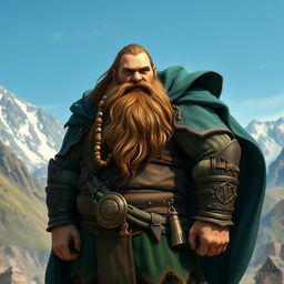 A majestic dwarf standing confidently while wearing a flowing cape that billows dramatically behind him